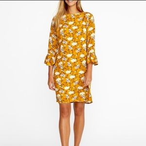 3/4 bell sleeve yellow floral dress